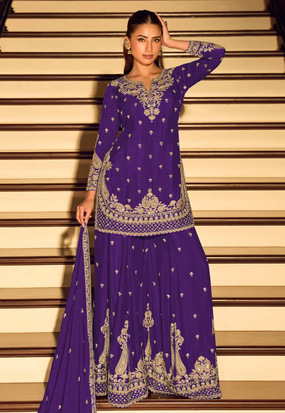 Purple Chinon Palazzo Suit 329706