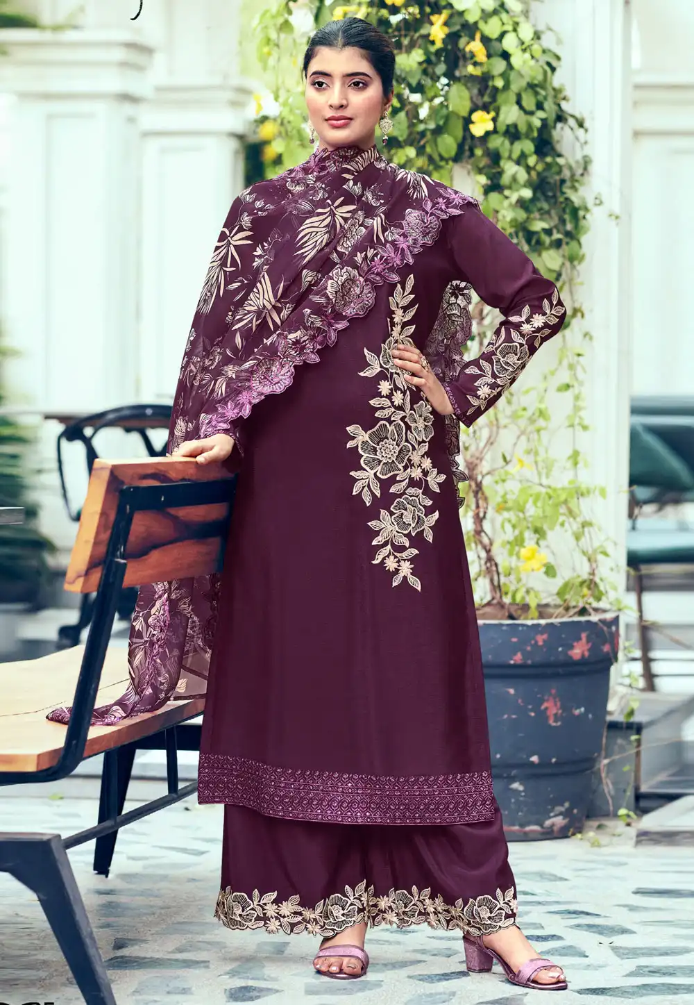 Purple Chinon Palazzo Suit 289177