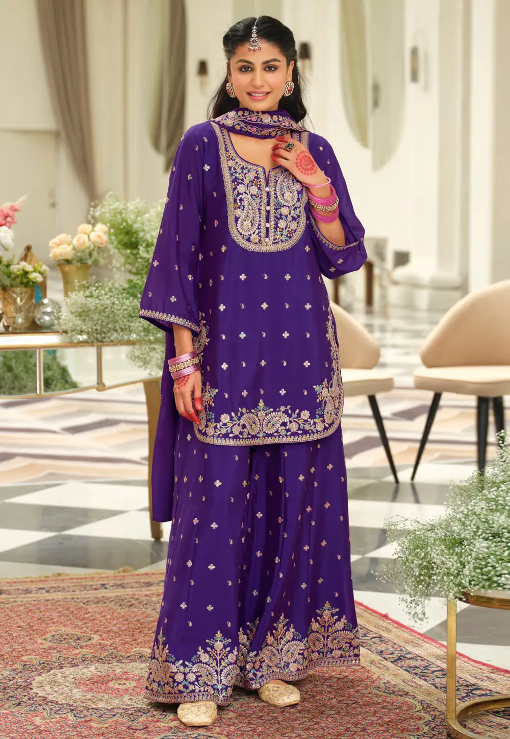 Purple Chinon Palazzo Suit 335825
