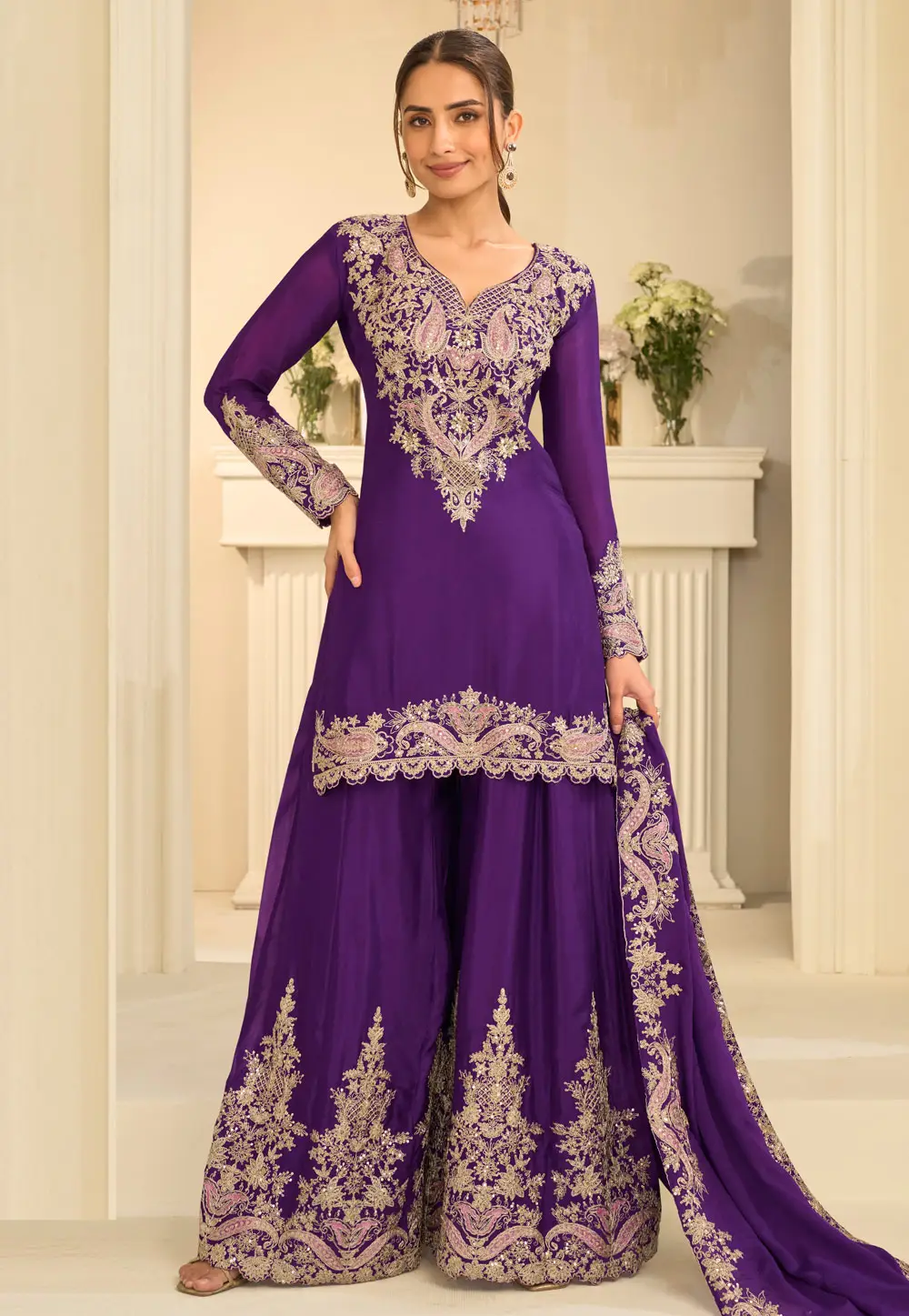 Purple Chinon Palazzo Suit 335487