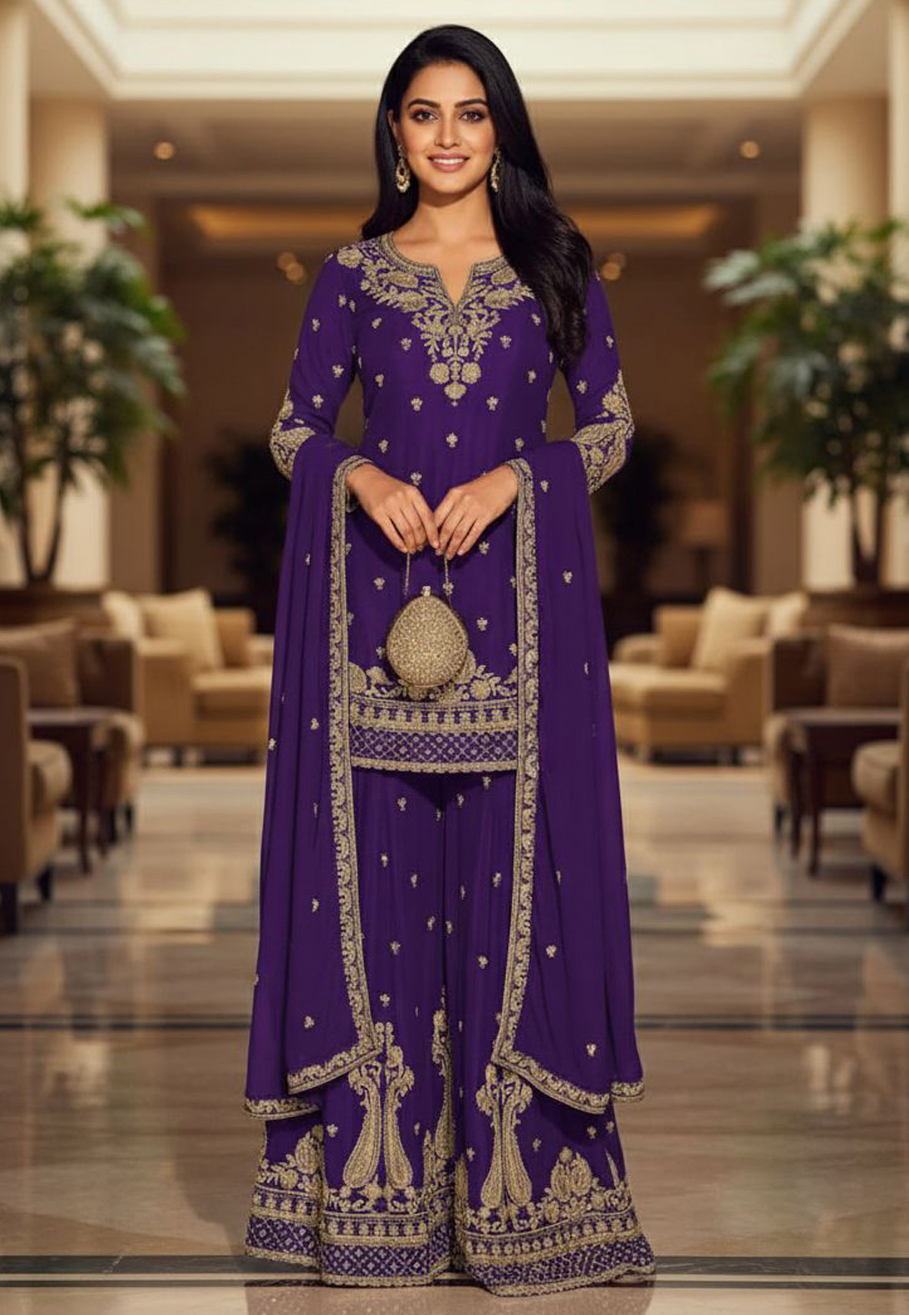 Purple Chinon Palazzo Suit 330415