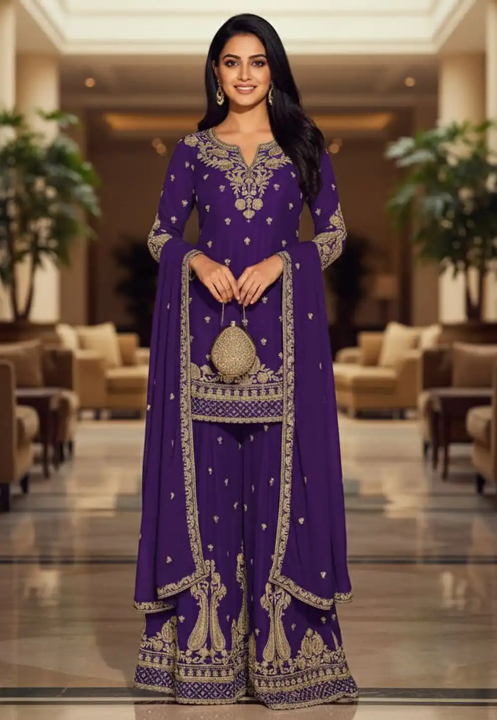 Purple Chinon Palazzo Suit 330415