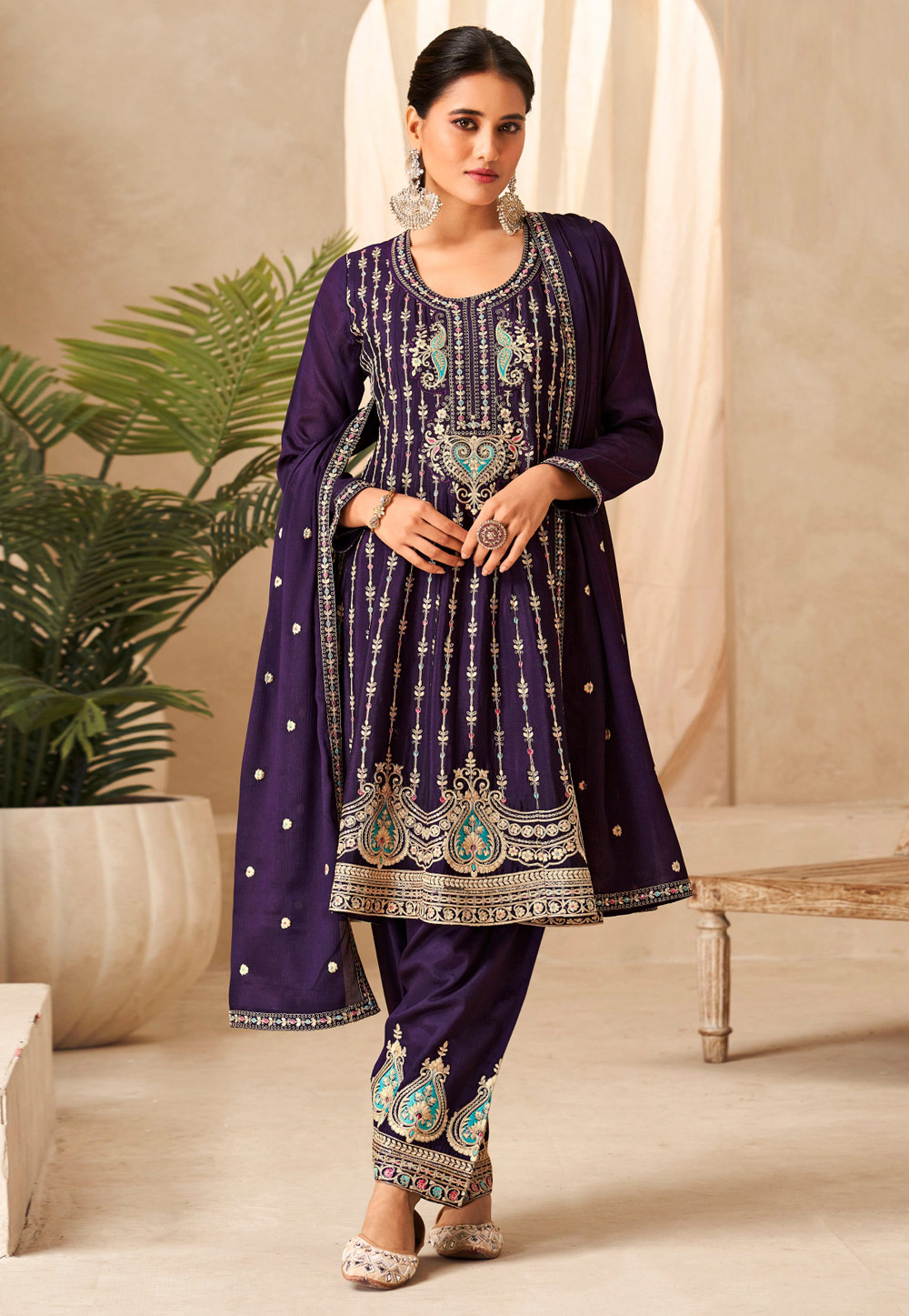 Purple Chinon Pant Style Suit 283295