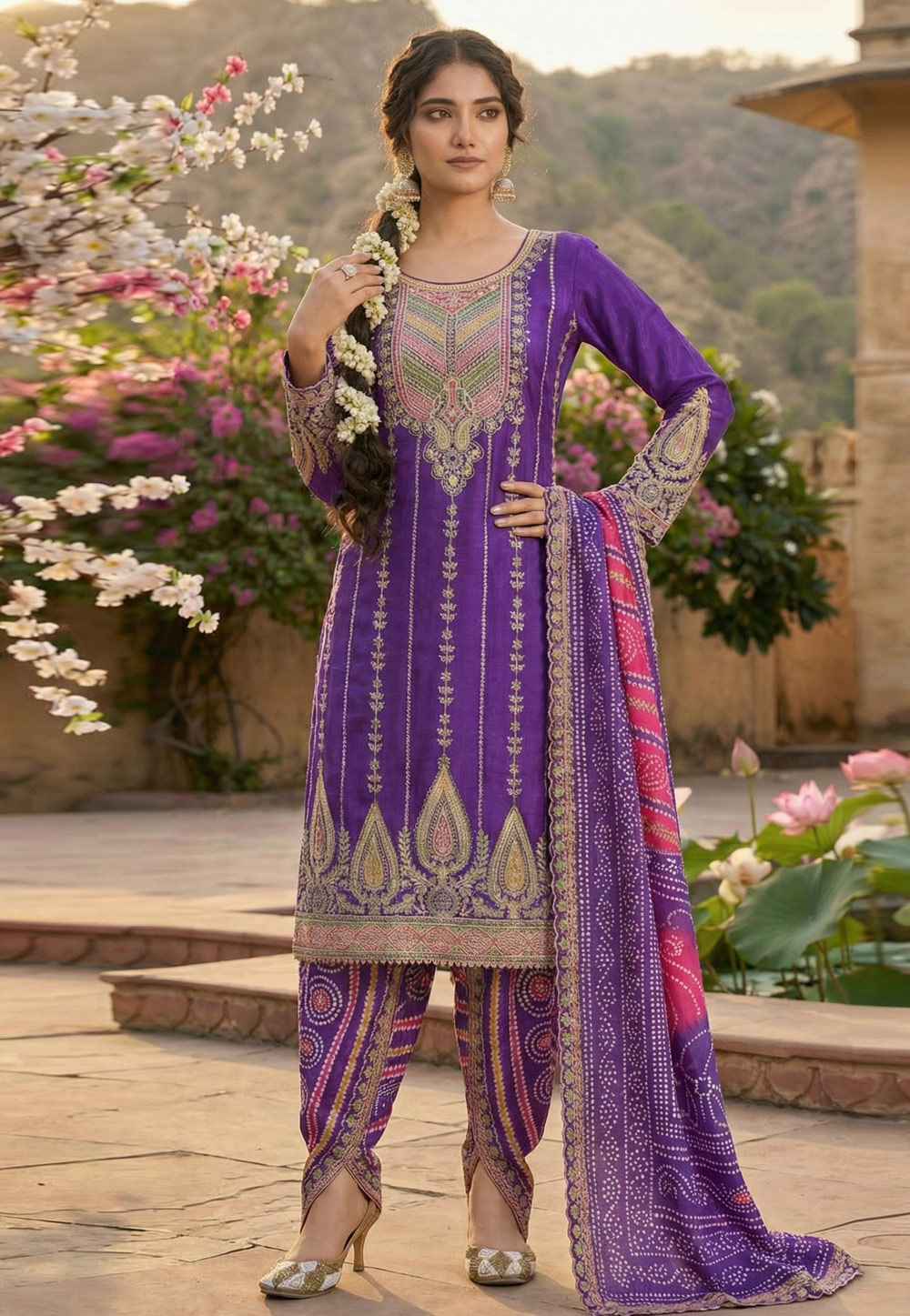 Purple Chinon Patiala Suit 327324