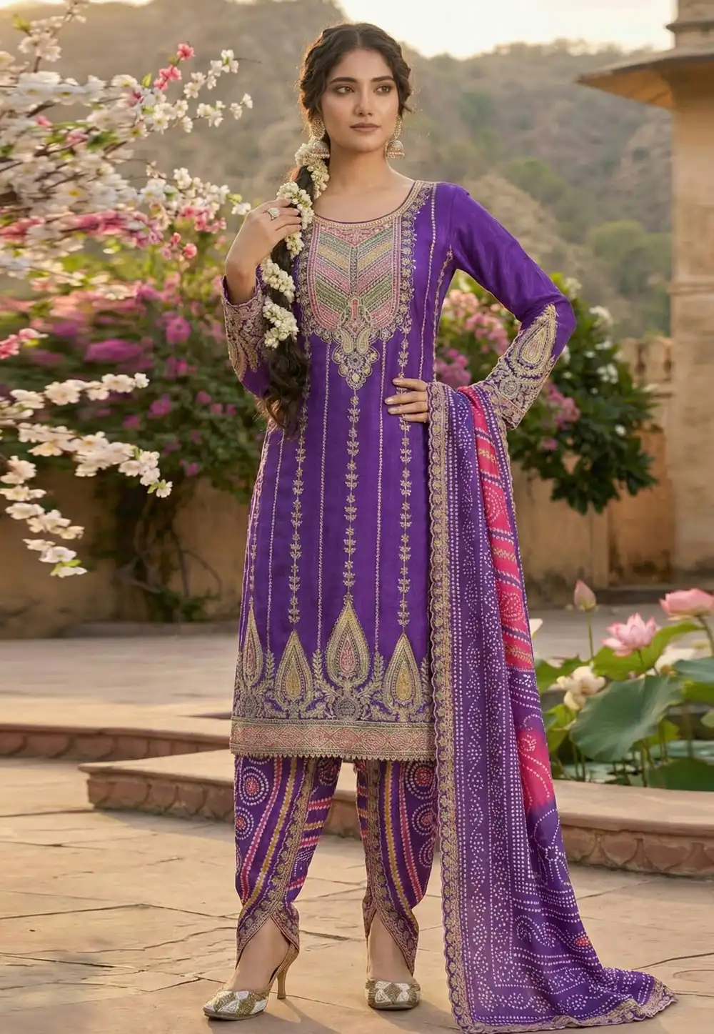 Purple Chinon Patiala Suit 327324
