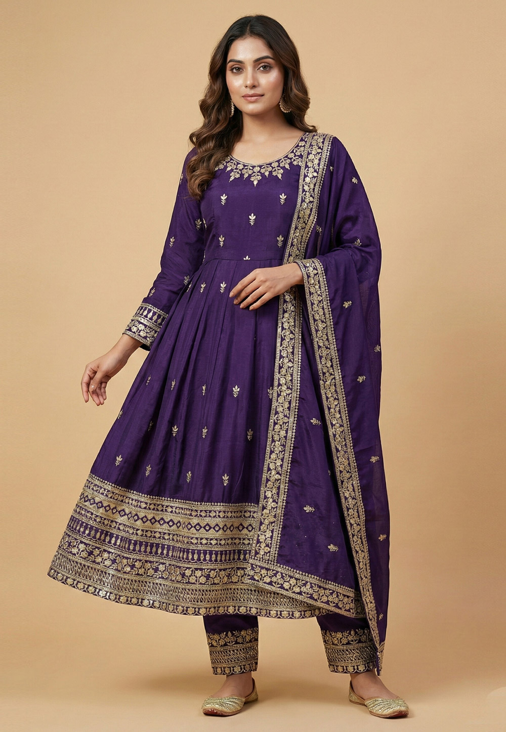 Purple Chinon Readymade Anarkali Suit 323892