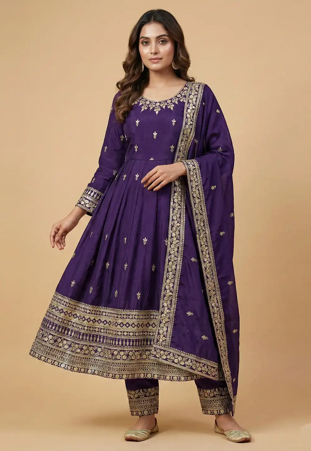 Purple Chinon Readymade Anarkali Suit 323892