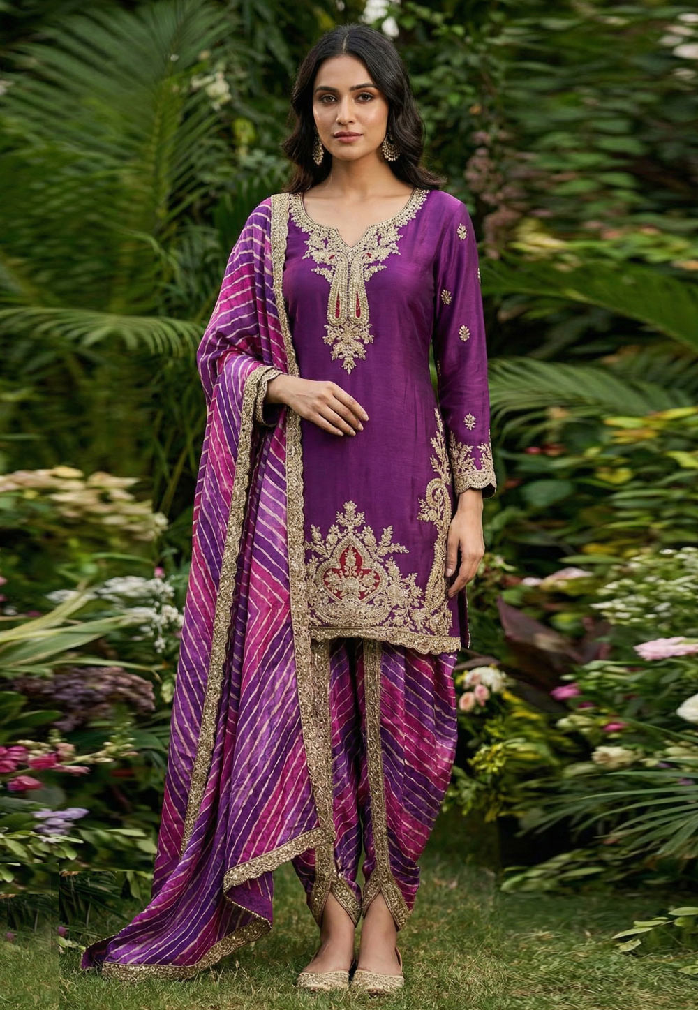 Purple Chinon Readymade Dhoti Style Suit 321445
