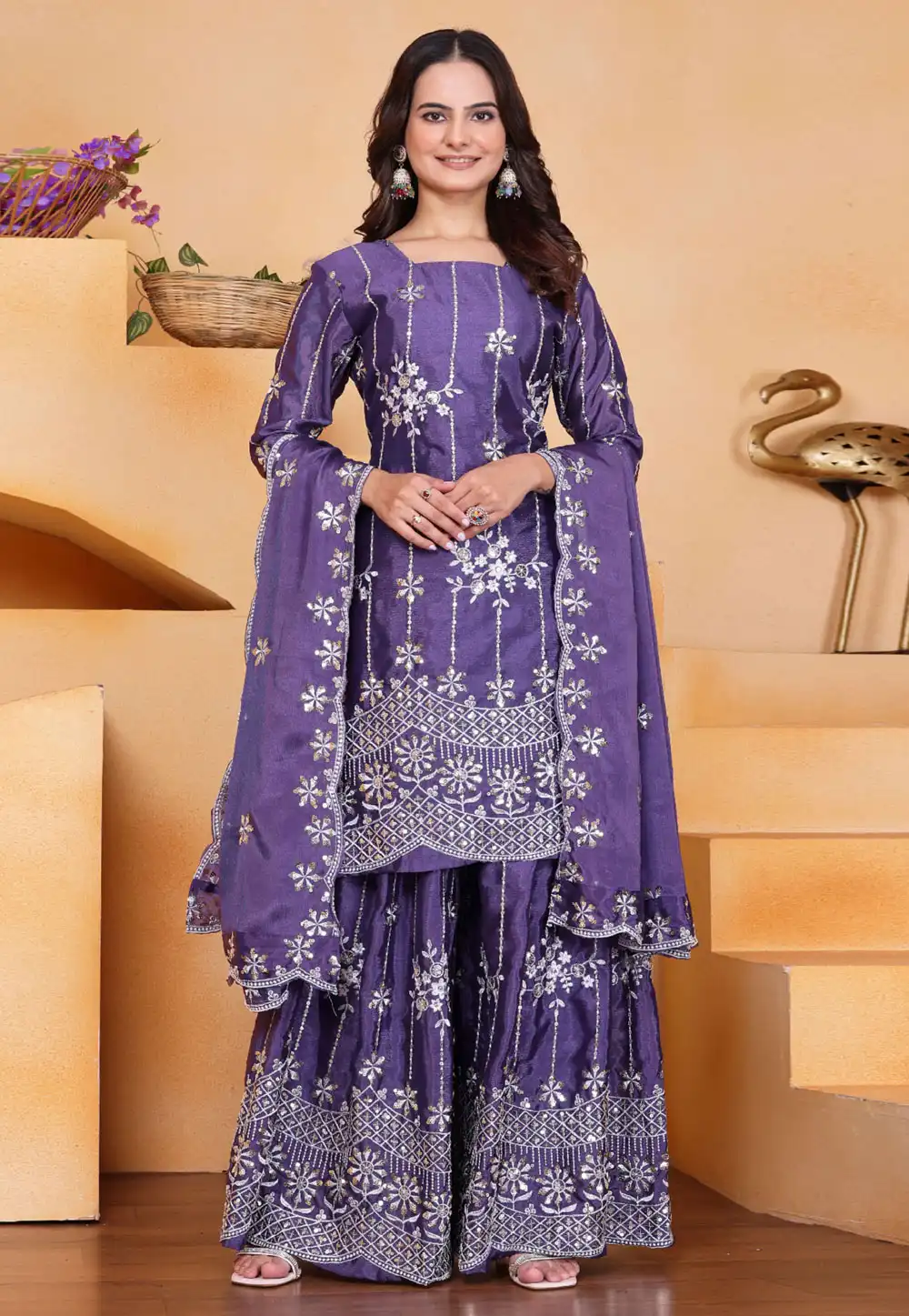 Purple Chinon Readymade Pakistani Suit 320241