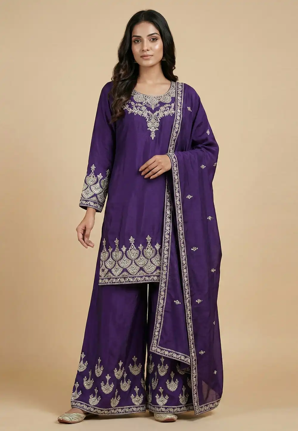 Purple Chinon Readymade Pakistani Suit 323843