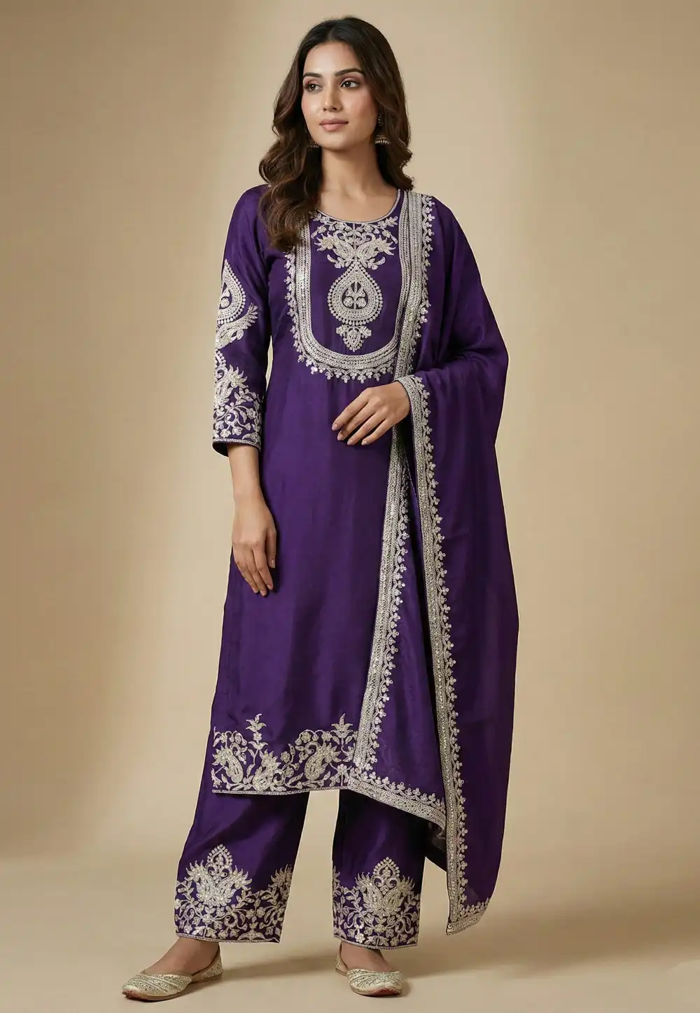 Purple Chinon Readymade Pakistani Suit 323873
