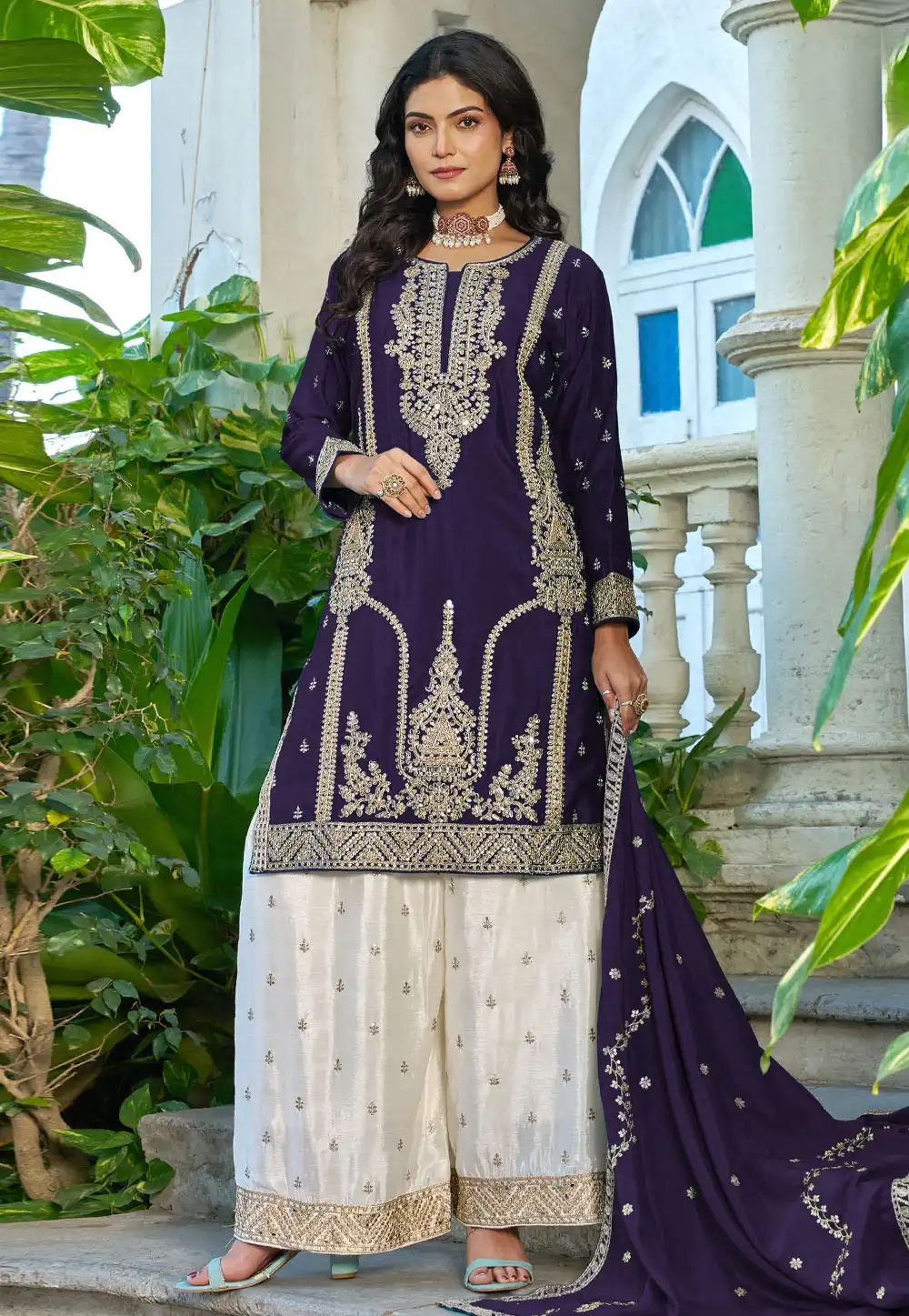 Purple Chinon Readymade Pakistani Suit 328679