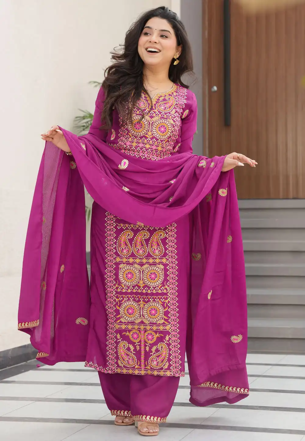 Purple Chinon Readymade Pakistani Suit 323100