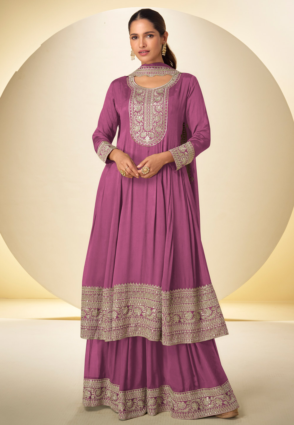 Purple Chinon Readymade Palazzo Suit 319365