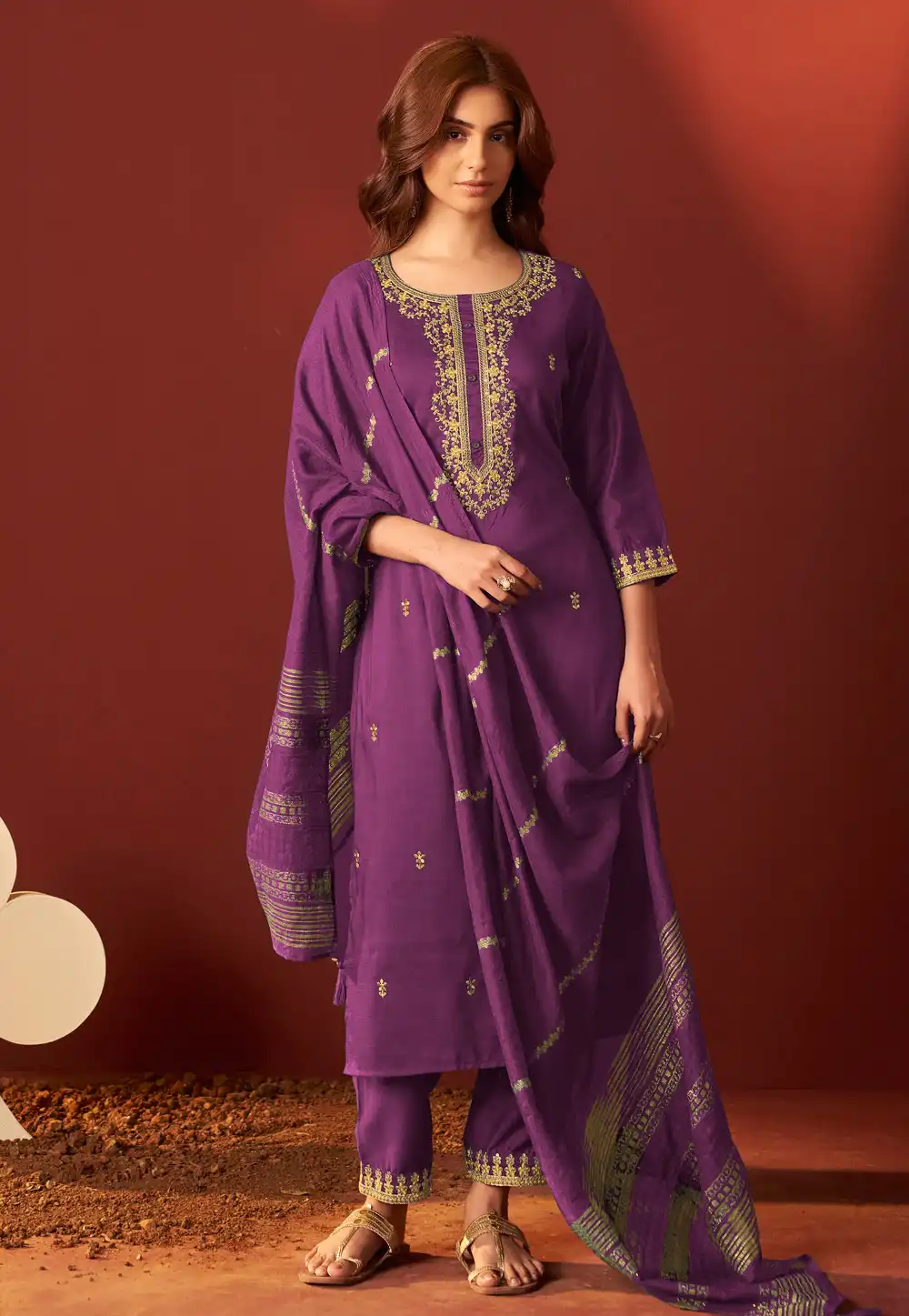 Purple Chinon Readymade Pant Style Suit 321815