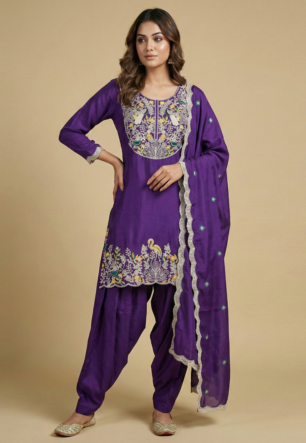 Purple Chinon Readymade Patiala Suit 323889