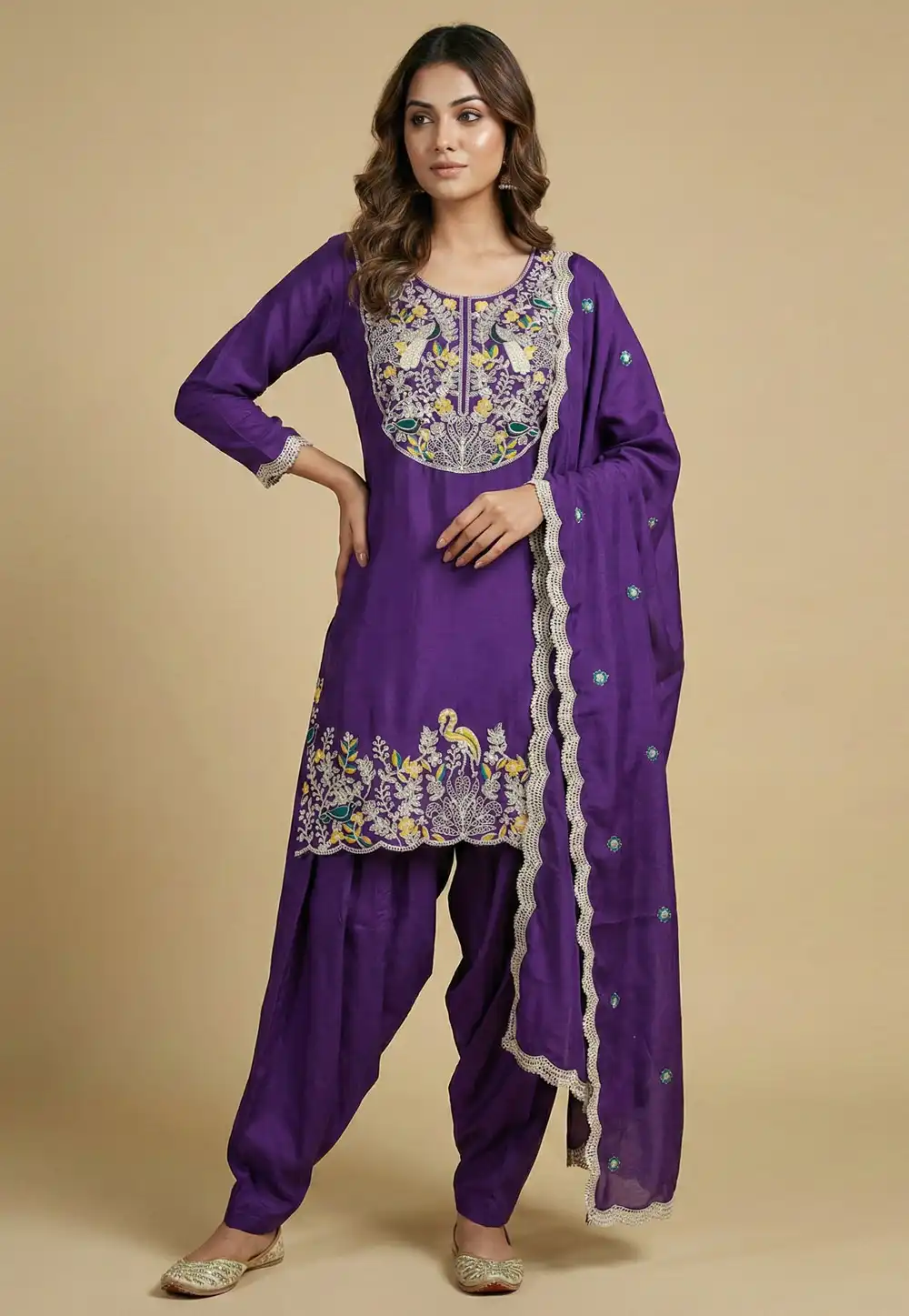Purple Chinon Readymade Patiala Suit 323889