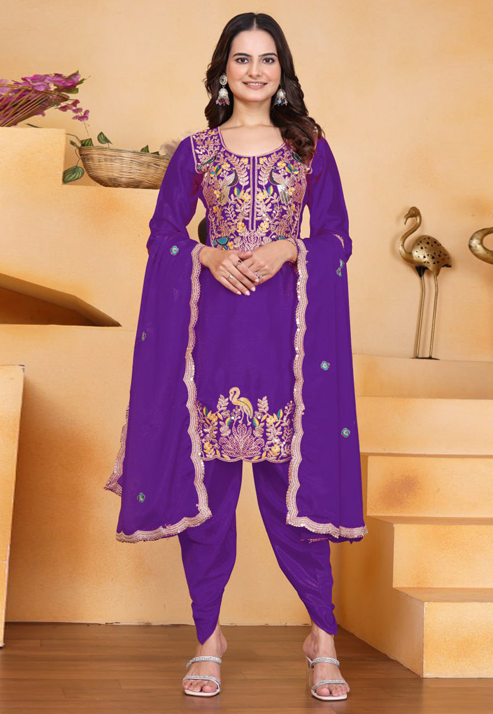 Purple Chinon Readymade Punjabi Suit 318293