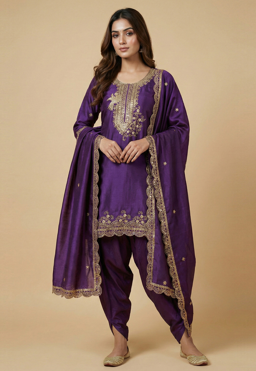 Purple Chinon Readymade Punjabi Suit 323861