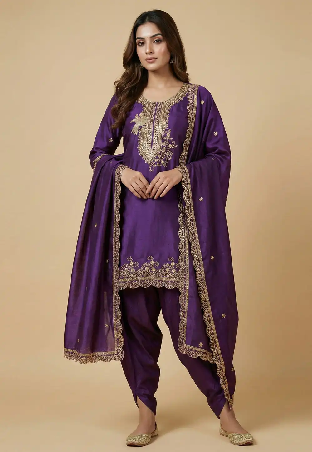 Purple Chinon Readymade Punjabi Suit 323861