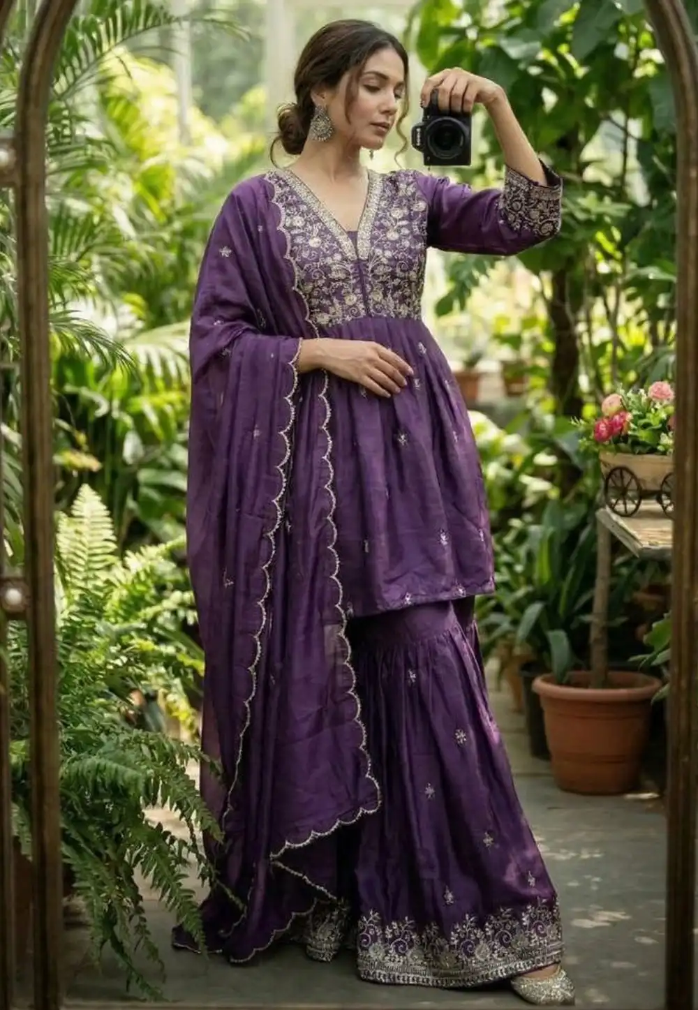 Purple Chinon Readymade Sharara Suit 327429