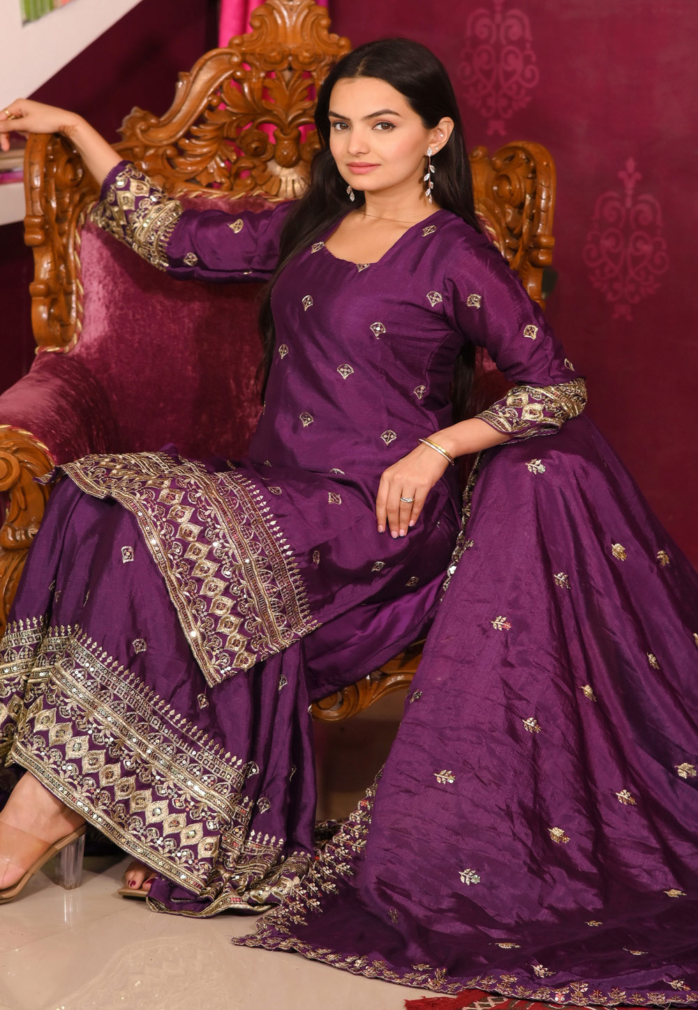 Purple Chinon Readymade Sharara Suit 306572