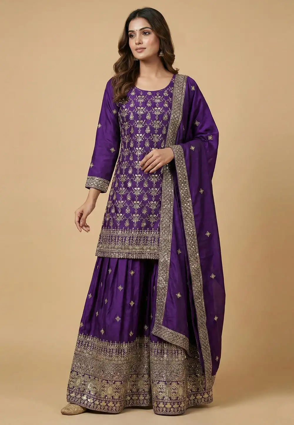 Purple Chinon Readymade Sharara Suit 323830