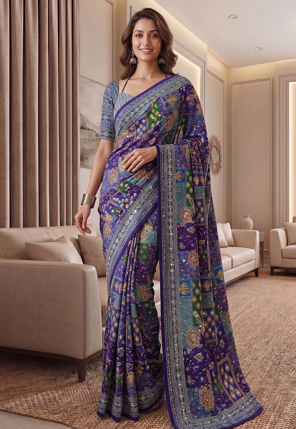 Purple Chinon Saree With Blouse 330286