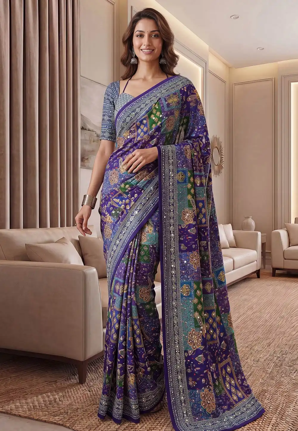 Purple Chinon Saree With Blouse 330286