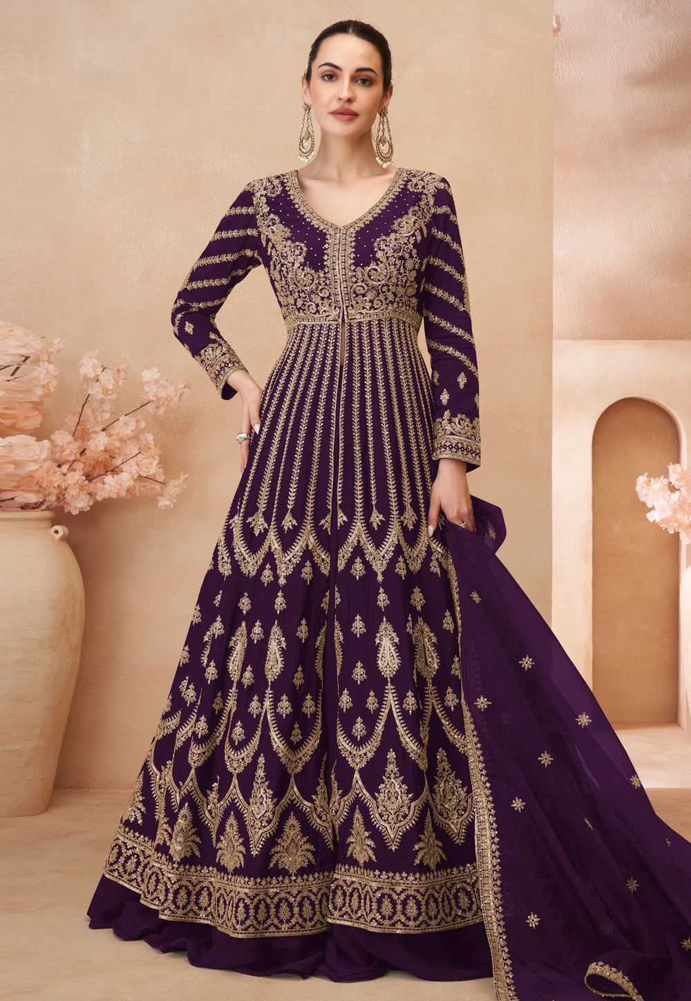 Purple Chinon Silk Anarkali Suit 307875