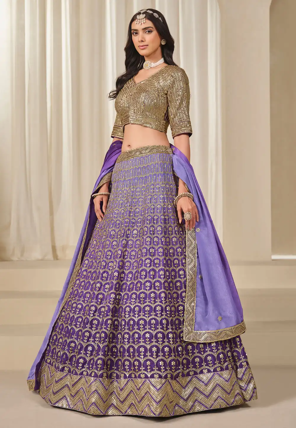 Purple Chinon Silk Lehenga Choli 313738