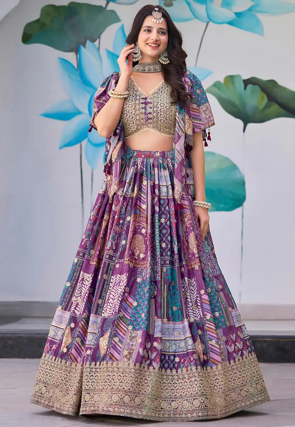 Purple Chinon Silk Lehenga Choli 314495
