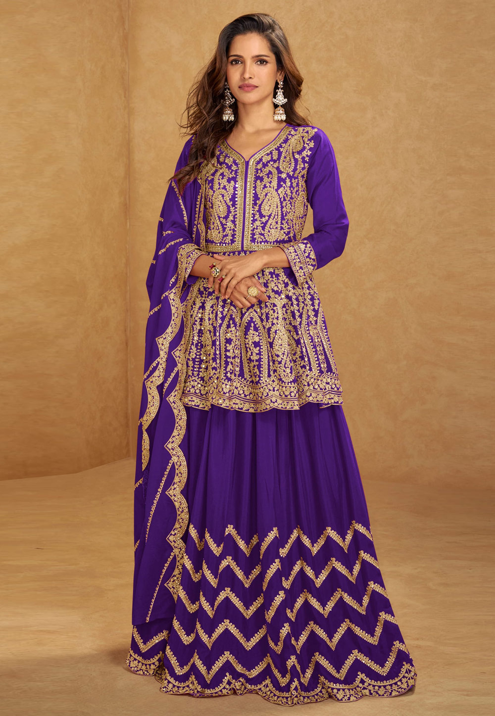 Purple Chinon Silk Long Choli Lehenga 308440