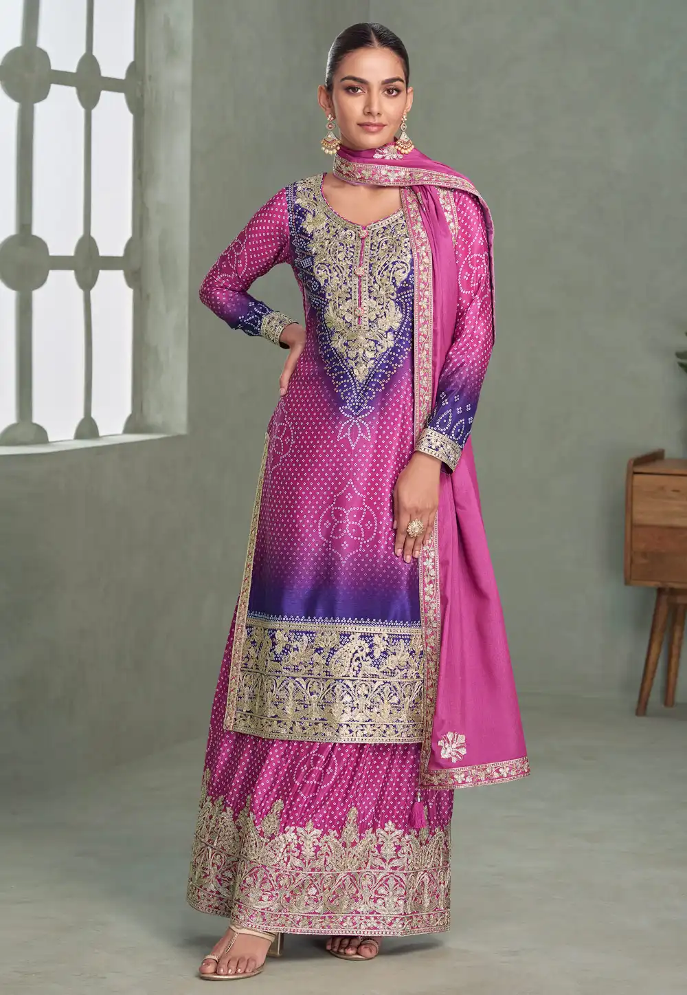 Purple Chinon Silk Palazzo Suit 318146