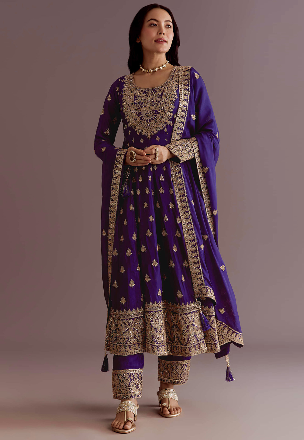 Purple Chinon Silk Readymade Anarkali Suit 325539