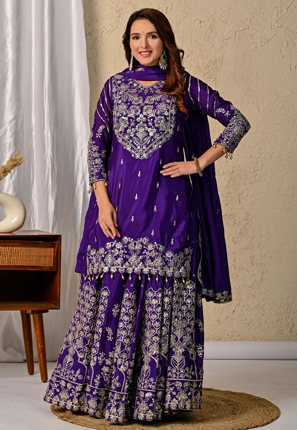Purple Chinon Silk Readymade Long Choli Lehenga 324167