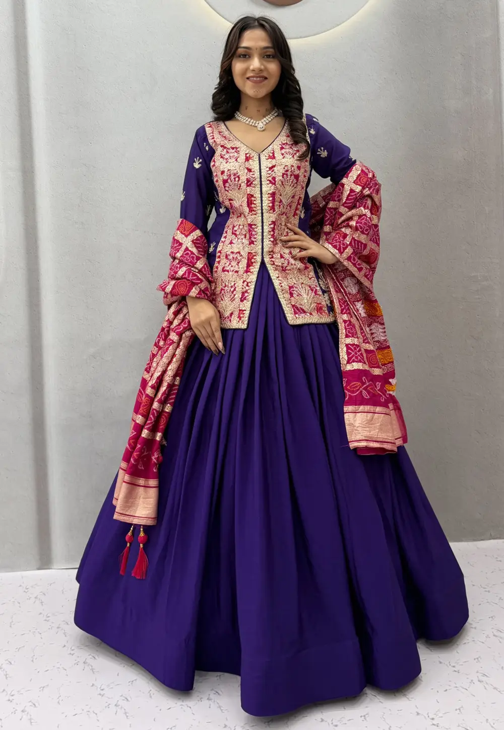 Purple Chinon Silk Readymade Long Choli Lehenga 333993