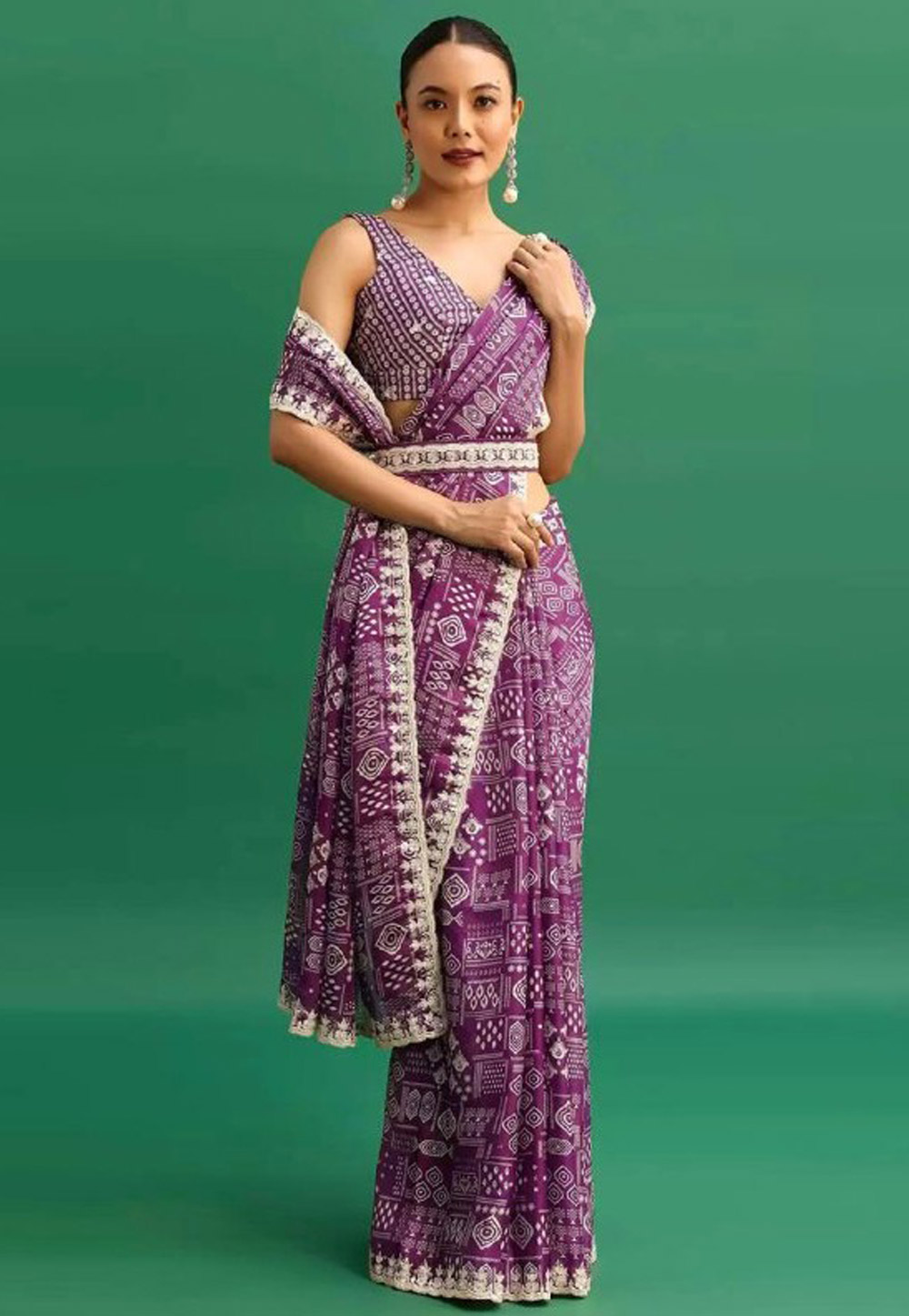 Purple Chinon Silk Saree With Blouse 306339
