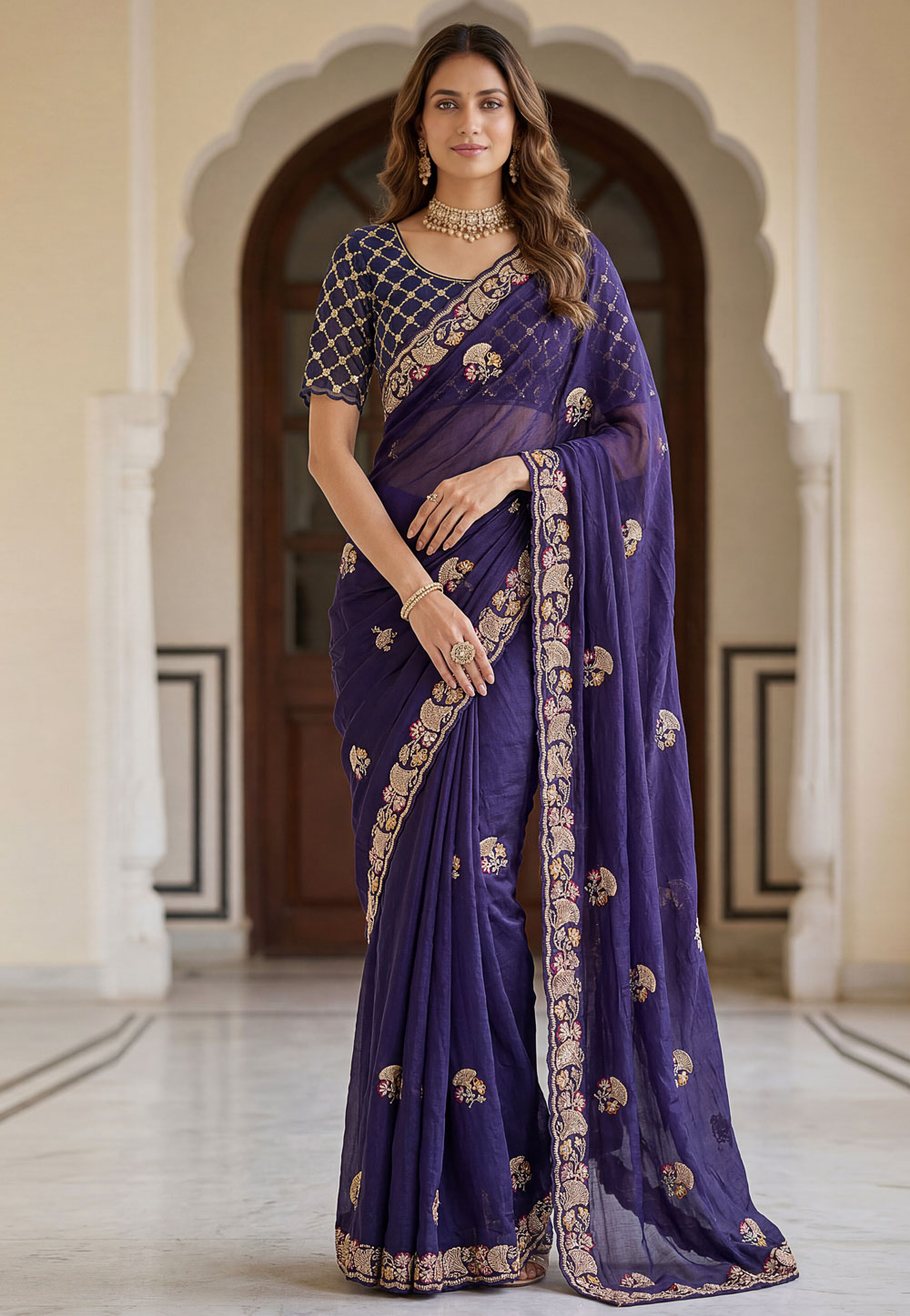 Purple Chinon Silk Saree With Blouse 327663
