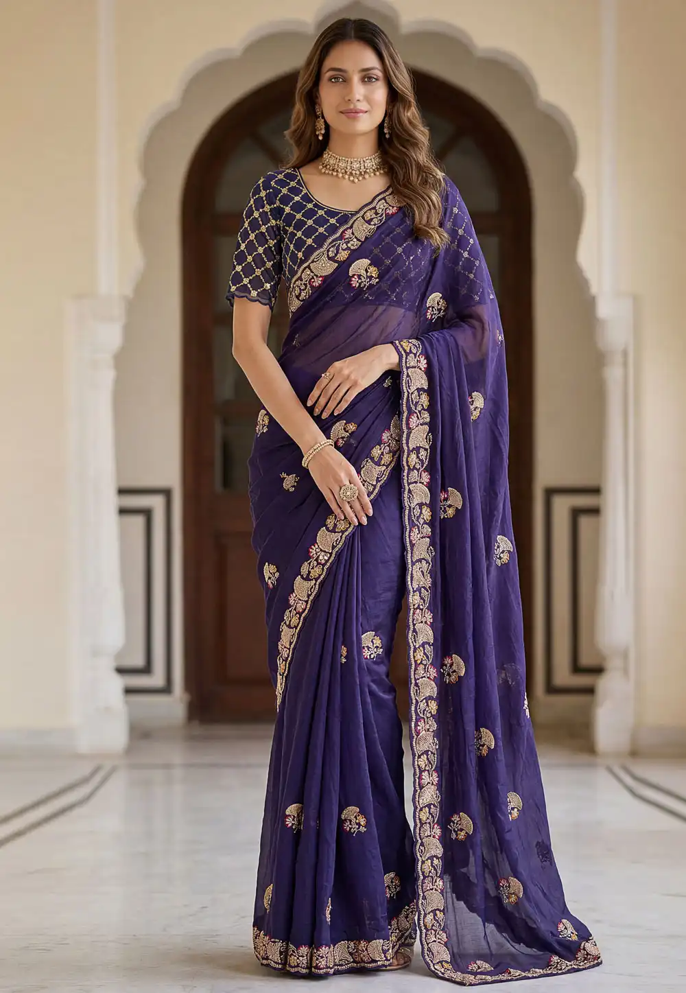 Purple Chinon Silk Saree With Blouse 327663