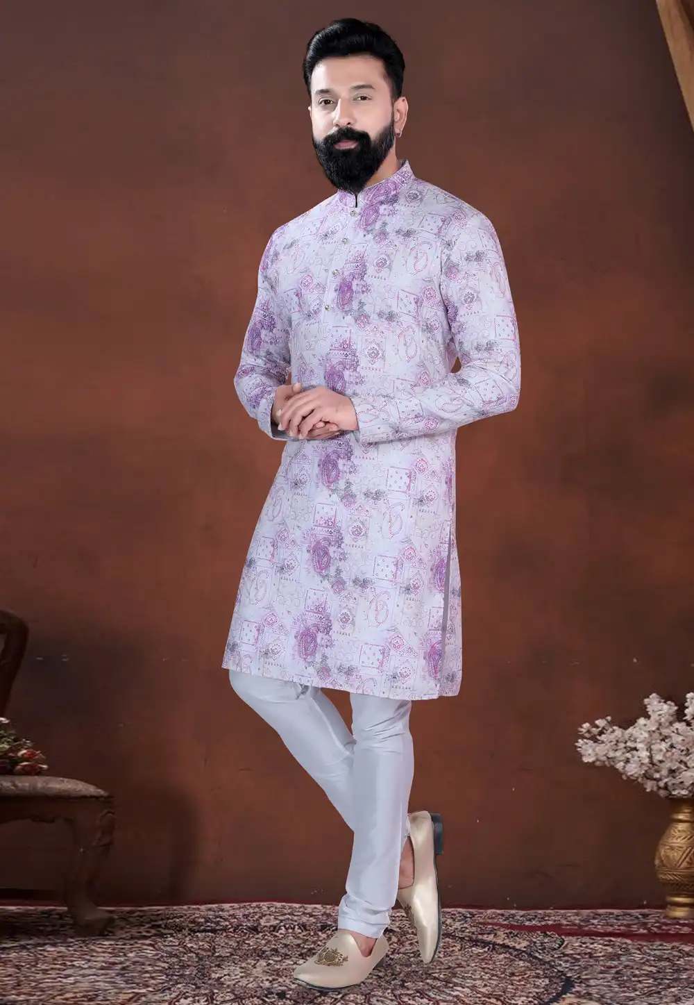 Purple Cotton Kurta Pajama 318587