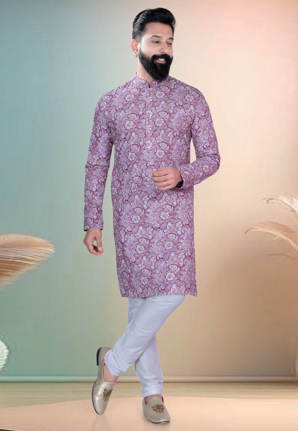 Purple Cotton Kurta Pajama 318597