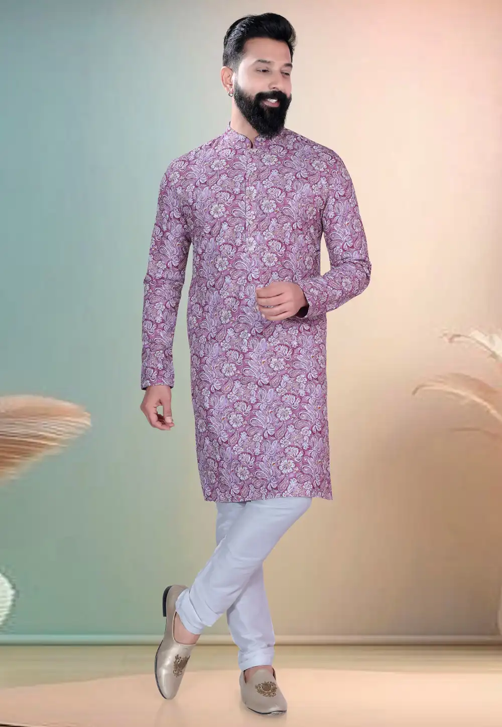 Purple Cotton Kurta Pajama 318597