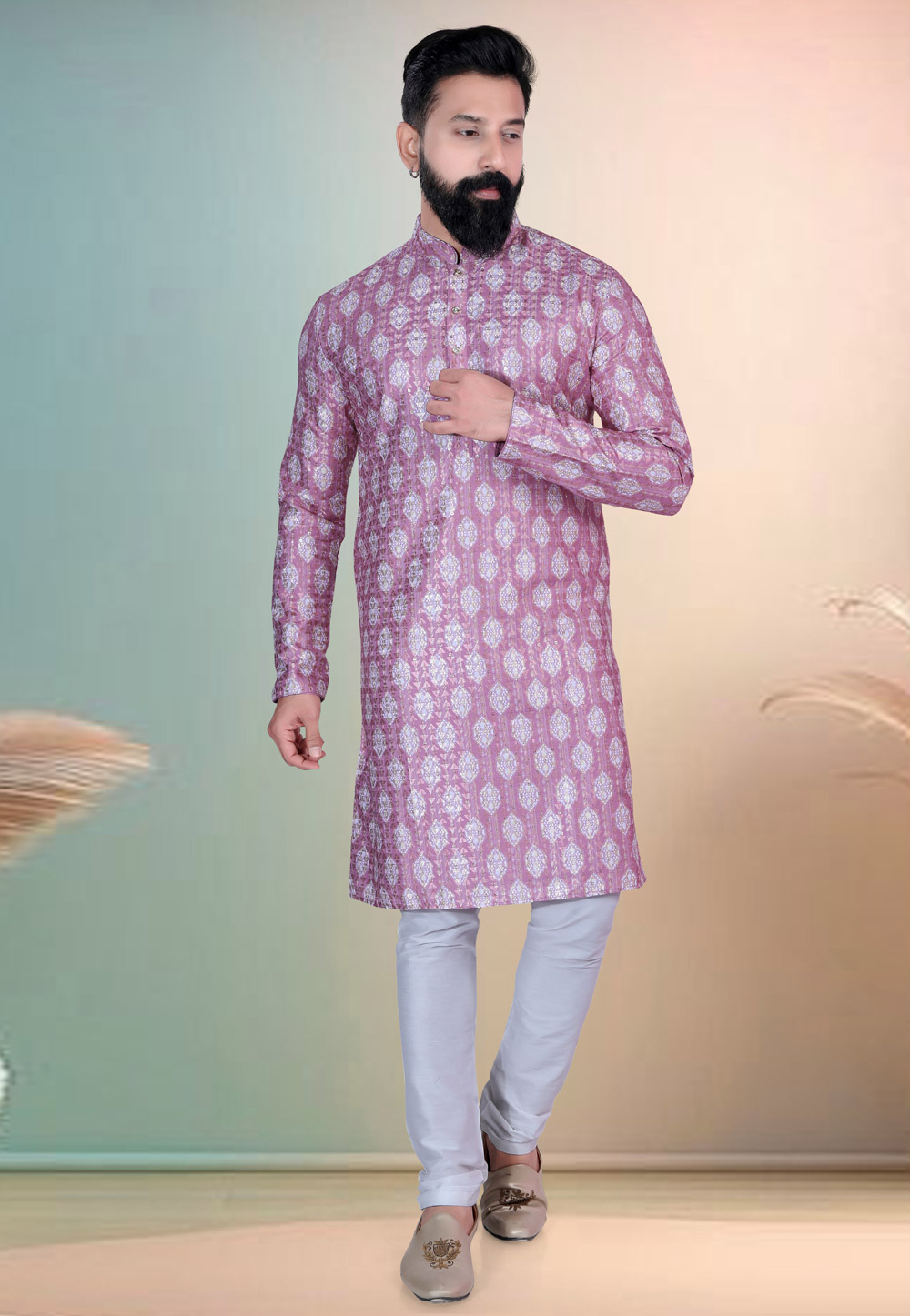 Purple Cotton Kurta Pajama 318599