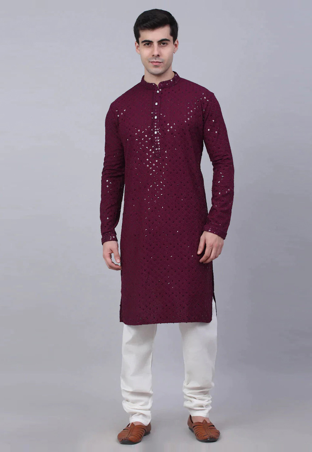 Purple Cotton Kurta Pajama 281677