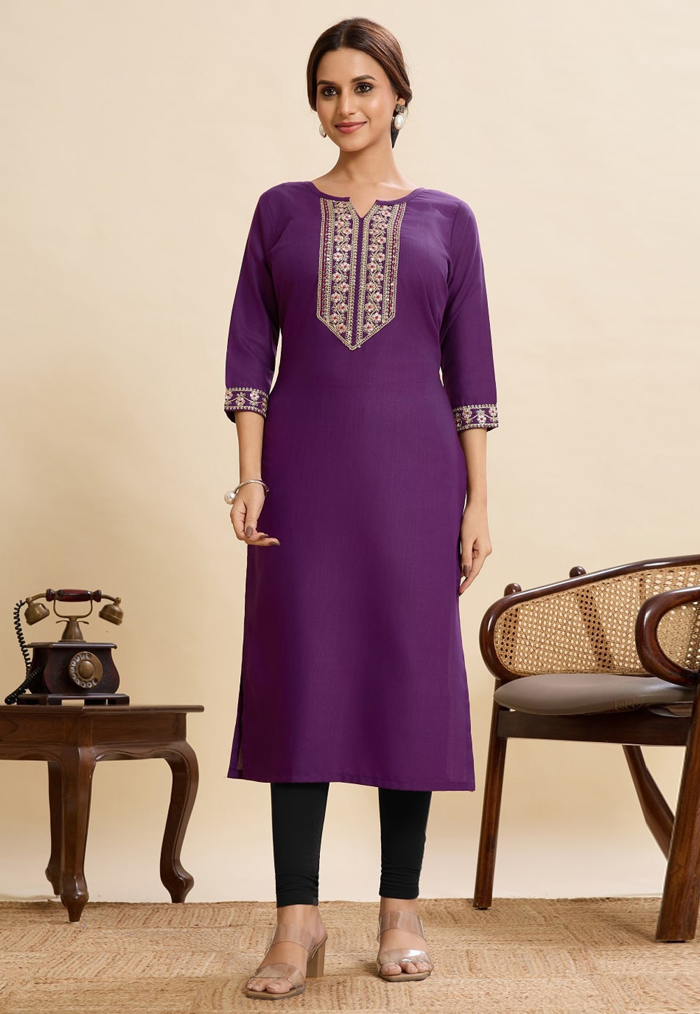 Purple Cotton Long Kurti 318165