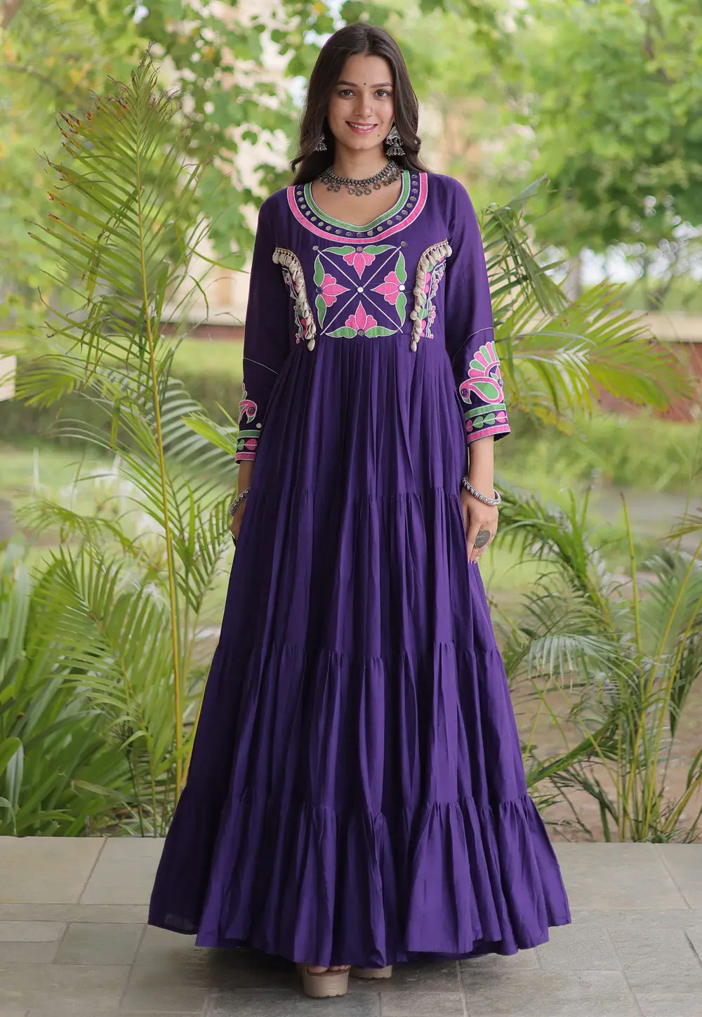 Purple Cotton Navratri Wear Gown 334260