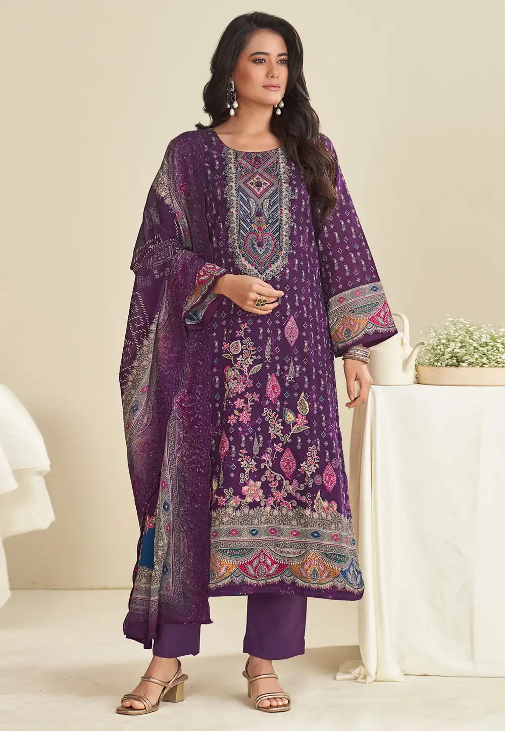Purple Cotton Pant Style Suit 318231