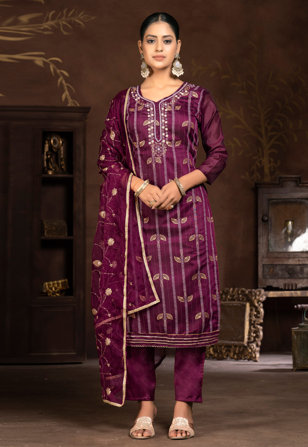Purple Cotton Pant Style Suit 281096