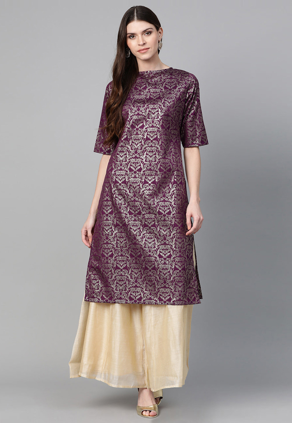 Purple Cotton Printed Long Tunic 282203